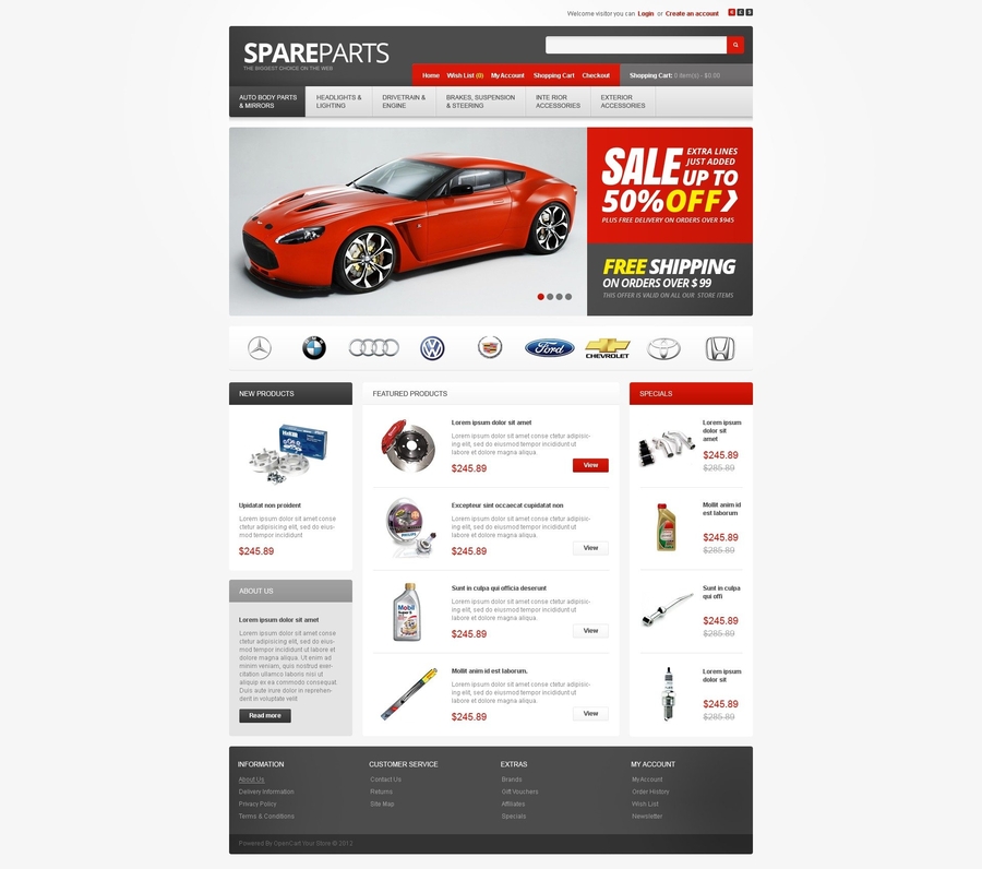 бесплатные шаблоны opencart автозапчасти
